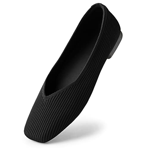 Arromic Black Flats Shoes For Women, Square Toe Ballet Flats Shoes With Arch Support, Washable Comfortable Knit Flats For Women, Soft Slip On Black Flats For Dressy Wedding Work Office Casual #TOP7