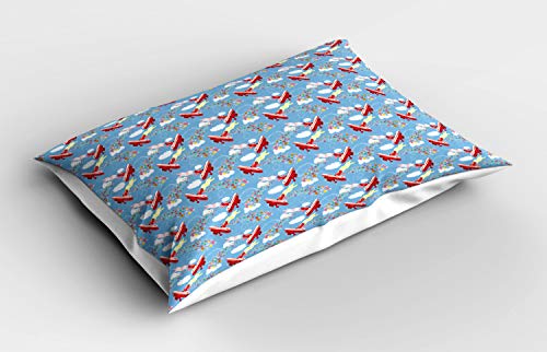ABAKUHAUS Avión Funda de Almohada, Dirigibles Actuales Rectángulos, Decorativa de Suave Microfibra Estampada Lavable, 80 cm x 40 cm, Multicolor
