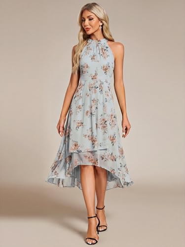 Image of Ever-Pretty Women's Halter Chiffon Midi Cocktail Wedding Guest Dress