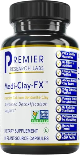Premier Research Labs Medi-Clay-FX: Bentonite Clay Capsules for Detoxification | Food Grade Smectite Supplement | Absorb Toxins Supports Cellular Health and Mold Detox - 90 Capsules