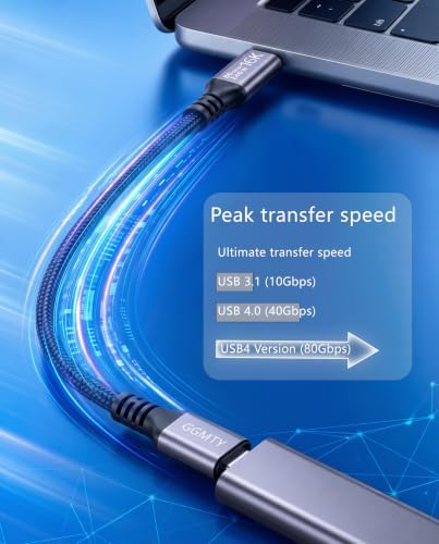 GGMTY 4ft USB 4 Cable, Max 240W PD 3.1 Fast Charging, 80Gbps Data, 16K@60Hz Video, Compatible with Thunderbolt 5/4/3 Ports, Mac mini M4, MacBook Pro, iPad, iPhone 16/15 and eGPUs