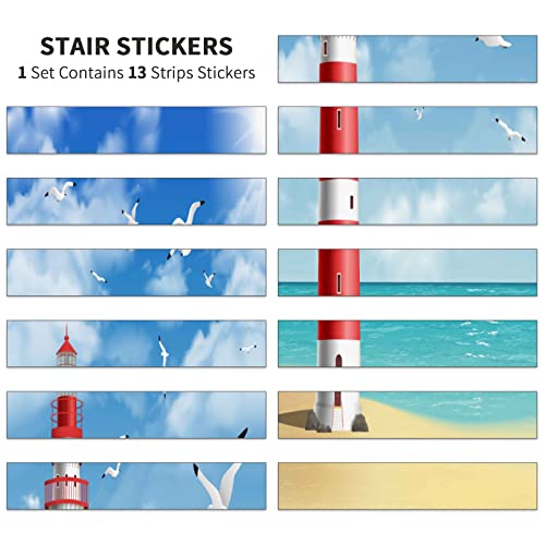 Lighthouse Beach Self Adhesive Stair Stickers Decals Peel And Stick Viny Tile Backsplash Stair Riser Refurbished Stair Treads Decals Removable Staircase Murals 7''W X 39''L-Set Of 13 #TOP5