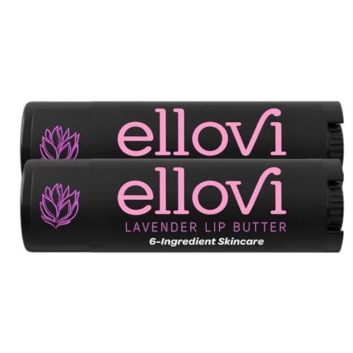 Ellovi Natural Lip Butter Lip Balm - Lavender - Pure Enough to Eat - Made With Just 6 Vegan Ingredients - Moisturizing Lip Care for All Day Hydration (2-Pack)
