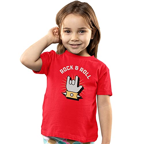 Camiseta Infantil Menino Menina Já Ouço Rock & Roll Mão Tamanho:2;Cor:Vermelho