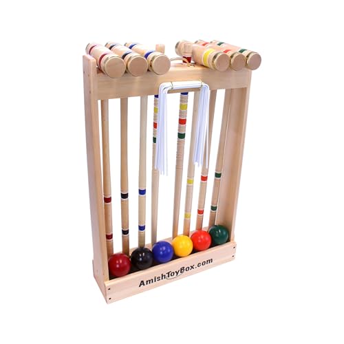 AmishToyBox.com Deluxe Croquet Game Set - 6 Player - with Wooden Stand (28