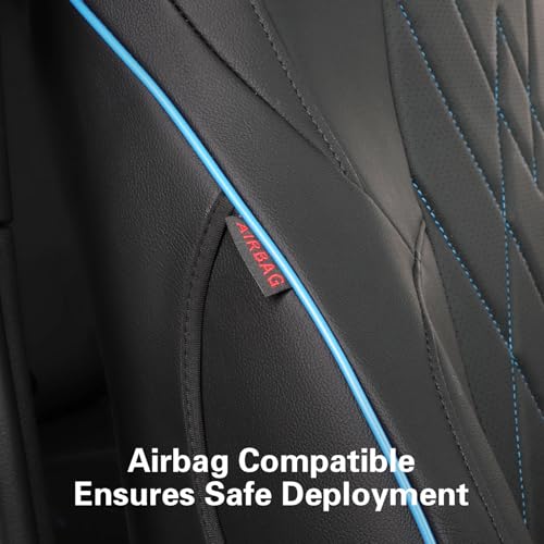 Image of EKR Custom Fit Tacoma Front Car Seat Covers for Toyota Tacoma (Petrol & Hybrid) 2024 2025 2026 Double cab SR /SR5 /TRD Sport /TRD Off-Road /Limited - Front Row Only,Faux Leather(Black with Blue Trim)