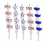 HOMSFOU 4th of July Decorative Paper Straws 20pcs, Independence Day Celebration Party Supplies, National Holiday Drinking Straws for Festive Events