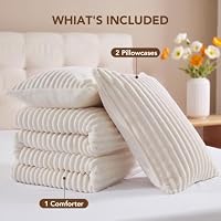 HYLEORY Fluffy Queen Comforter Set 3 Pieces - Fleece Fluffy Soft & Warm Plush Cream White Comforter Sets, Luxury Fuzzy Bedding Sets, All Season Heavy Bed Set Queen Size with 2 Pillowcases — image 5