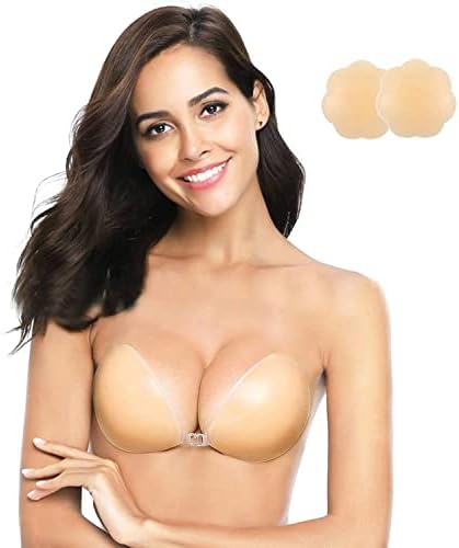 queensecret 2023 Adhesive Bra, Push up Strapless Self Adhesive Bra, Invisible Silicone Bra for Backless Dress (a, Creme)