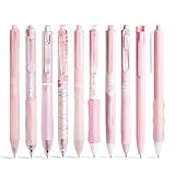 VideMundi 10 Count Pastel Gel Ink Pen Set,Cute Note Taking 0.5mm Fine Point Retractable 10 Count Black Ink Pens with for Writing, Journaling, School, Office (Pink)