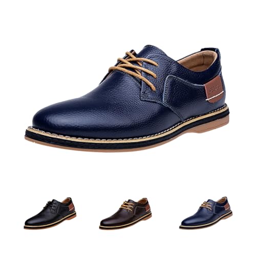 Men's Leather Lace-up Casual Oxfords,Comfortable Hand-Stitched Travel Non-Slip Softsole Derby Business Dress Shoes