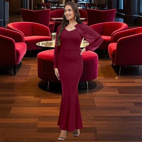 Image of Women's Elegant Formal Mermaid Maxi Dress Off Shoulder Long Sleeve Wedding Split Evening Gown Prom Cocktail Party Dresses