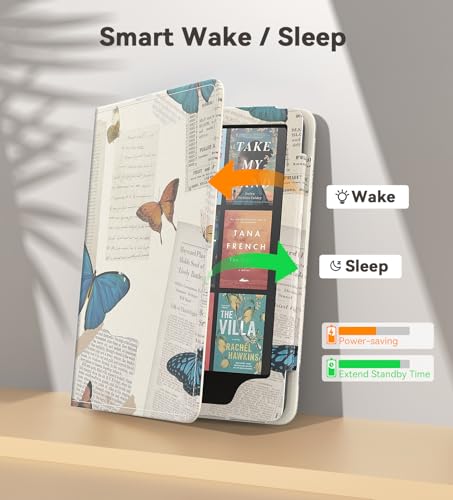 Image of MoKo Case for 7 inch /6.8 inch Kindle Paperwhite(12th /11th Gen-2024 /2021) and Kindle Colorsoft Signature Edition, Slim PU Shell Cover Case with Auto-Wake /Sleep for Kindle Paperwhite 2024, Vintage Butterfly