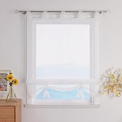Estores Casas Modernas ESLIR Estor con trabillas, cortina de cocina, cortina transparente, cortina moderna, color blanco, 140 x 155 cm, 1 pieza