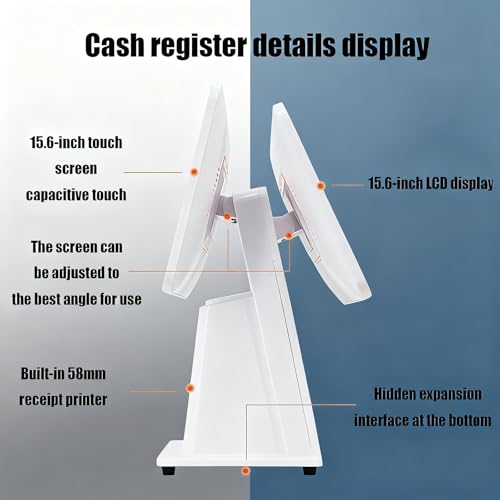 Image of All-in-One POS System with 15.6 Inch Touchscreen, Intel i5 CPU, 8GB RAM, Built-in Thermal Printer, Dual Display Support for Retail Store, Restaurant and Cafe Business Use