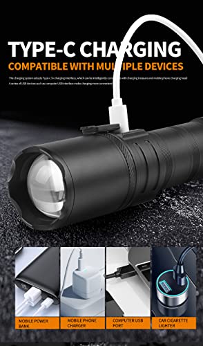 Bestsun Brightest Led Flashlight,Rechargeable 10000 High Lumens Led Flashlights,Powerful Tactical Xhp70 Led Lamp With 5 Modes,Waterproof Zoomable Light For Emergency,Outdoor #TOP4