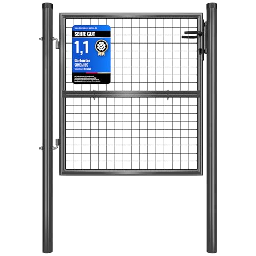 SONGMICS Gartentor Gartentür verzinkter Stahl robust und langlebig abschließbar rundes Rohr Tür 87 x 100 cm 106 x 100 cm (B x H) grau GGD150A01