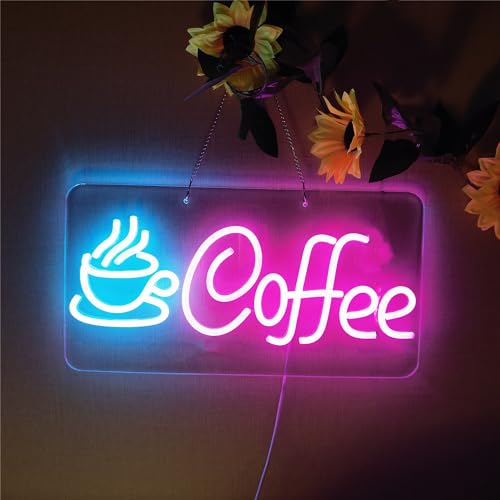 Image of Large Coffee Neon Sign Coffee Bar,LED Arylic Coffee Sign Coffee Shop Wall Decor,Dimmable Coffee Cup Neon Light Art Lights Beer Bar Club Windows Glass Party Coffee Station,5V USB Powered