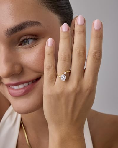 PAVOI 14K Yellow Plated Toi Et Moi 3CT Cushion Cut Cubic Zirconia Stone Wraparound Engagement Promise Ring for Women - Statement Ring2