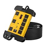 Heavy Duty Surge Protector Power Strip with USB-C Ports, CRST 8-Outlet Metal Industrial Power Block with 15A Circuit Breaker, 15ft Extension Cord, 1350 Joules for Workshop, Garage, Office, Shop…