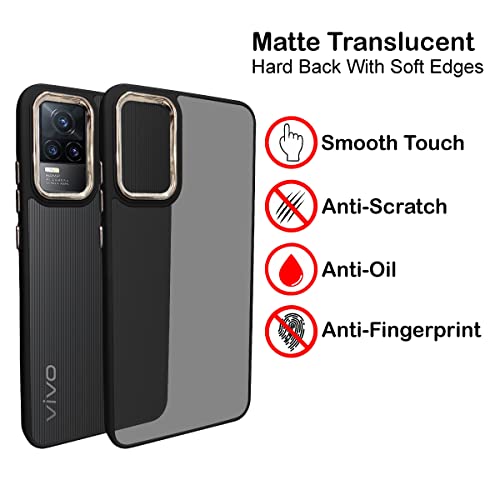 Image of A rtistque Frosted Translucent Back Cover Case for Vivo Y73 | Electroplated Chrome Ring | Raised Camera Edges for Protection | Smooth Sides TPU - Black
