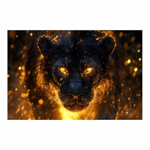 Impression sur toile léopard noir décoration murale maison affiche animaux 70x100cm doré