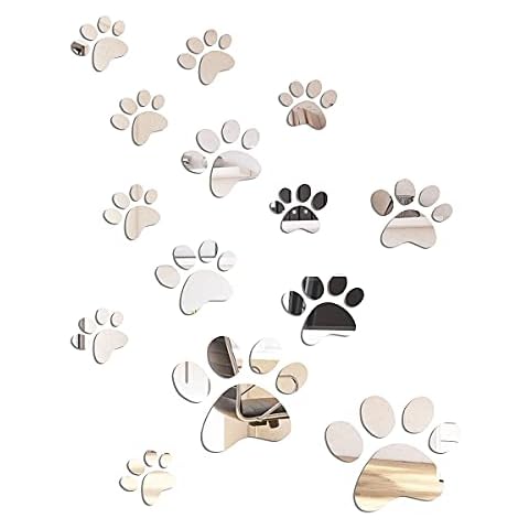 14 Pieces Paw Mirror Wall Stickers DIY Acrylic Paw Stickers 3D Dog Footprints Decals for Living Room Bedroom Room Art Decor Cover