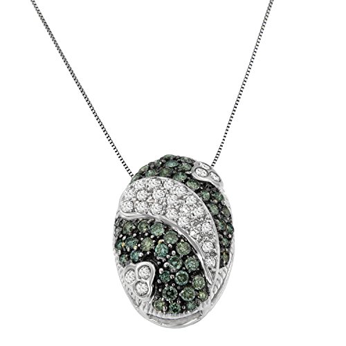 Original Classics 14K White Gold 1 1/10 cttw Round Cut Treated Blue Diamond Fashion Pendant Necklace (H-I, I1-I2)