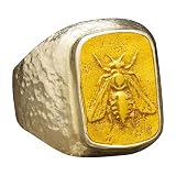 Caprixus Mens Signet Ring 925 Sterling Silver Ring Bumblebee Honey Bee Ring 24K Gold Vermeil Two Tone Hammered Hammered Handmade Rings for Men and Women Turkish Fine Jewelry