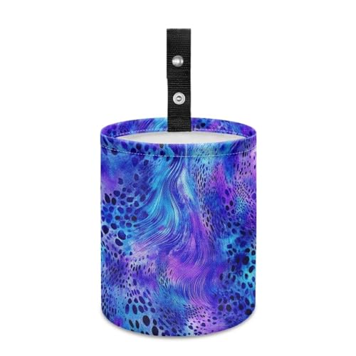 Image of Blue Leopard Print Vehicle Trash Can Trash Bag for Cars Waste Basket Collapsible Reusable Leak Proof Car Organizer Road Trip Must Haves for Kids