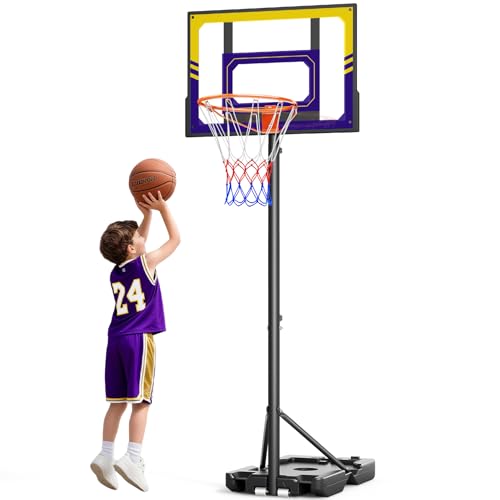 TONBUX Kids Basketball Hoop Outdoor, 3.5-7ft Stepless Adjustable Height, Portable