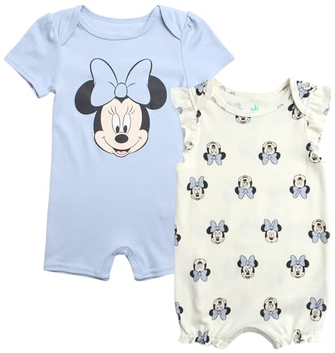 Image of Disney Baby Girls Romper - 2 Pack Ruffled Short Sleeve Baby Jumpsuit Romper - Cozy Baby Clothes for Girls (Newborn/Infant)