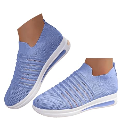 Xbemkste Zapatillas de correr para mujer, ligeras, de malla, transpirables, antideslizantes, para caminar, cómodas, para actividades al aire libre, azul, 40 EU Ancho