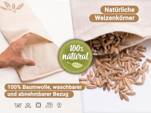 Foto von ZOLLNER Körnerkissen groß - mikrowellengeeignetes Wärmekissen - gegen Verspannungen von Nacken und Schultern oder Koliken - natürliche Weizenkörner – abnehmbarer, waschbarer Bezug - 20x53 cm
