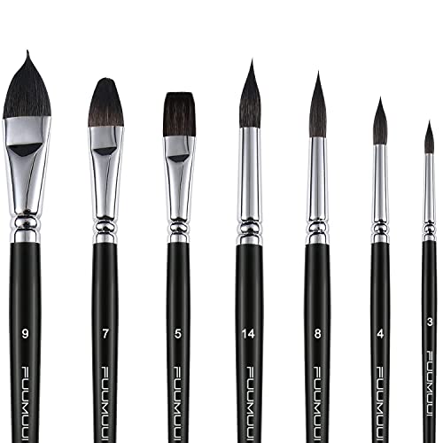 Watercolor Paint Brushes Set 7Pcs Professional Superior Soft Squirrel Hair Watercolor Brushes For Artists - Pointed Rounds, Cat's Tongue, Oval Wash, Flat, Filbert For Watercolor Gouache Inks Painting #TOP5