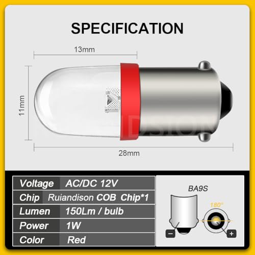 2 piezas de bombillas LED BA9S rojas 12V para coche miniatura 2