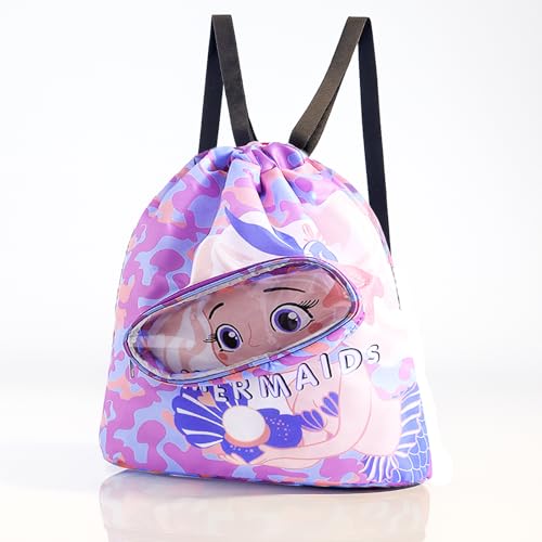Sacs de natation pour enfants, sac à dos sirène avec cordon de serrage, sac de bain imperméable pour filles, sac de plage léger avec sangle réglable, idéal pour la piscine, la plage, l'école, les