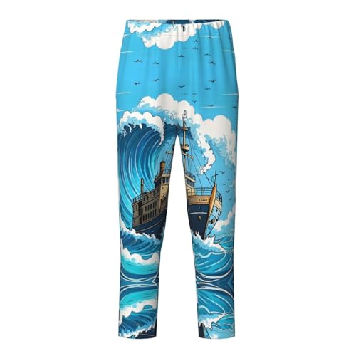 Pajama Pants Pajama Bottoms with Elastic Waistband Sleepwear Lounge Pants, Sea Sailing Boat