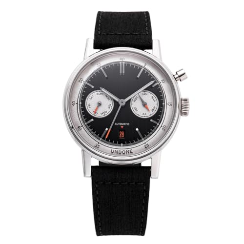 Undone Urban Eclipse Automatik Stahl Leder Sand Saphir Vintage Multifunktionsuhr Herren, Schwarz , Armband