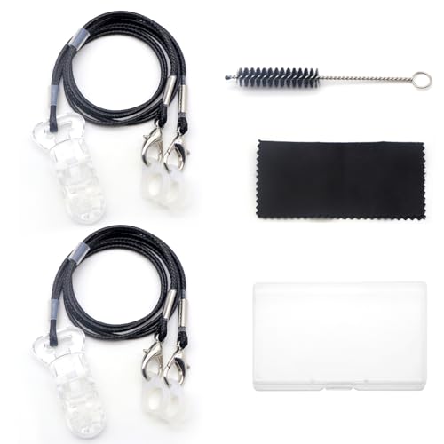 Earjgruu Set of 2 Hearing Aid Clips,Portable Hearing Amplifiers Clips with Anti-Lost Lanyard Cord and Silicone Loops,Hearing Aid Clips to Prevent Loss for Adults and Seniors with Tube Brush & Dry Wipe
