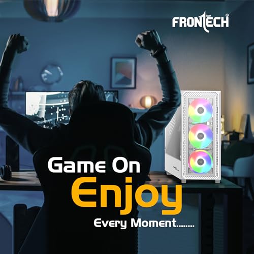 Image of Frontech Phantom Gaming Computer Cabinet | Mid-Tower PC Case | Tempered Glass Front & Side Panel | 3 Pre-Installed RGB Fans | USB 3.0 (FT-4344, White)
