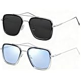 2pcs Tony Stark Gafas, Anteojos de Sol Clásico Cuadrado Aviador para Mujeres y Hombres Vintage Iron...