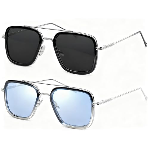 Opiniones y reviews de Lentes Solares los 10 mejores. 47 2pcs Tony Stark Gafas, Anteojos de Sol Clásico Cuadrado Aviador para Mujeres y Hombres Vintage Iron Man Gafas de Sol y Con Estilo Conducir y Practicar Deportes al Aire Libre