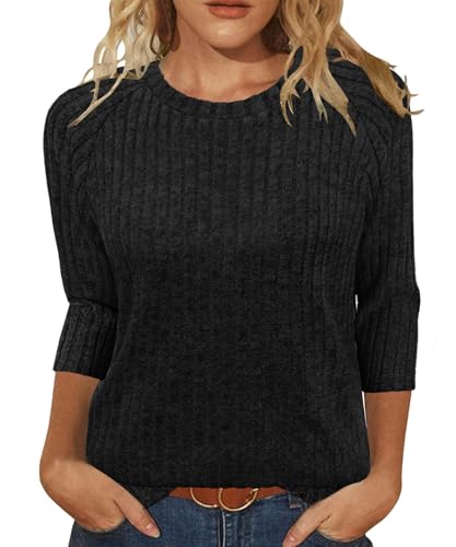Image of JomeDesign Sweaters for Women 3 /4 Sleeve Shirts Crew Neck Sweatshirts Loose Casual Blouses Fashion Tops