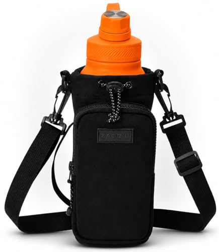 Bolsa Para Garrafa Térmica Com Zíper Alça Ajustável Porta Squeeze Proteção Térmica Bebidas Quentes e Frias Academia Fitness Caminhada Viagem Trabalho Camping (Preto)