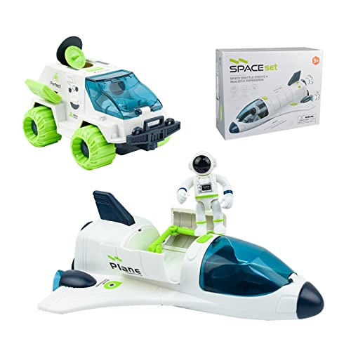 Locisne Space Playset - Toy Space Shuttle & Space Rover with Lights and Sound & 2 Astronaut Figurine, Space Rocket Ship Adventure Toys for Kids 3+ Years Old Boys and Girls Birthday Gifts