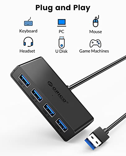 Orico 4-Port Usb 3.0 Hub, Usb Hub 3.0 With Power Supply Port[Charging Not Supported], 5 Ft Data Cable For Desktop, Imac, Surface Pro, Xps, Usb Flash Drives, Mobile Hdd, And More - Black #TOP2