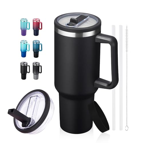 Image of ICIOI 40oz Tumbler with Handle and Flip Straw - 100% Leak-Proof Travel Cup, BPA Free Stainless Steel Mug (Cold 34H & Hot 10H), Water Bottle Fits in Cup Holder - for Gym, Travel, Men & Women