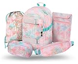 Baagl Schulrucksack Set Mädchen 5 Teilig, Skateboard Rucksack, Schultasche ab 3. Klasse, Grundschule Ranzen mit Brustgurt, Ergonomischer Schulranzen, 25 l (Sunset)