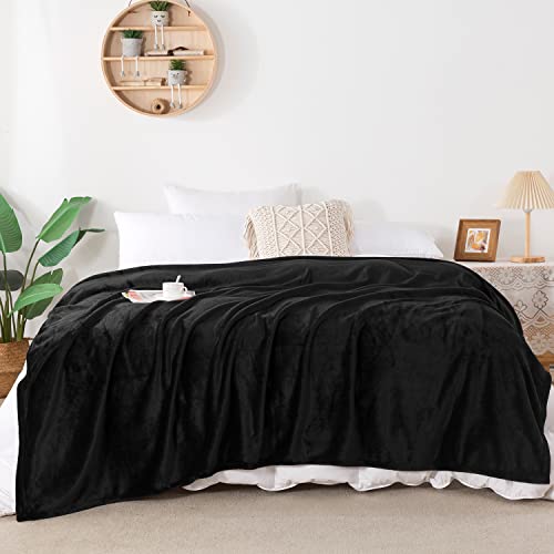Onme Fleece Blanket, Queen Size Blanket - Soft Lightweight Microfiber Cool Blanket For Sofa, Bed, Couch, Camping, Travel, 80"X90" Black #TOP6